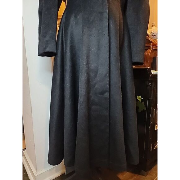 Vtg Lilli Ann Princess Coat 50s Shawl Collar Fit Flare Black Velvet Wool Sz 14 L - Picture 5 of 11